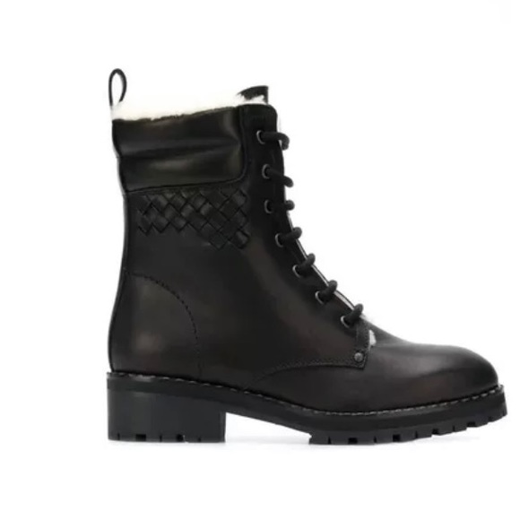 BOTTEGA VENETA Intrecciato Weave Calf Leather Lamb Fur Lined Combat Boots-Sz 8 - Picture 3 of 15